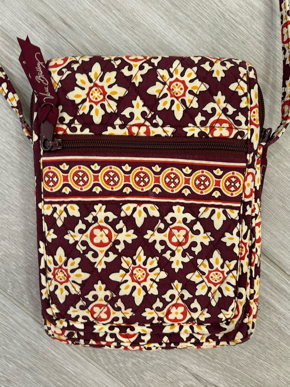 Vera Bradley Quilted Crossbody in Burgundy, Cream, Yellow